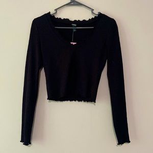 Wild Fable Black Lettuce Trim Long Sleeve Top
